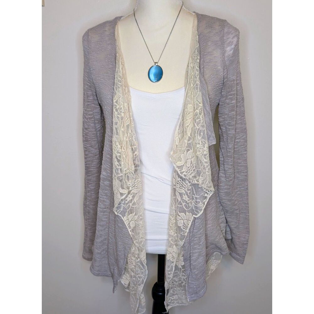 Blu Pepper Heathered Gray Open Front Waterfall Cardigan - Size Small